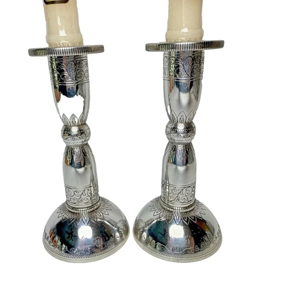 Brighton Cinderella Candlestick Holders Silver Scroll Design 6
